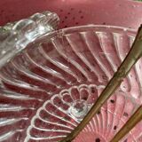 Glass sugar bowl and brass tongs