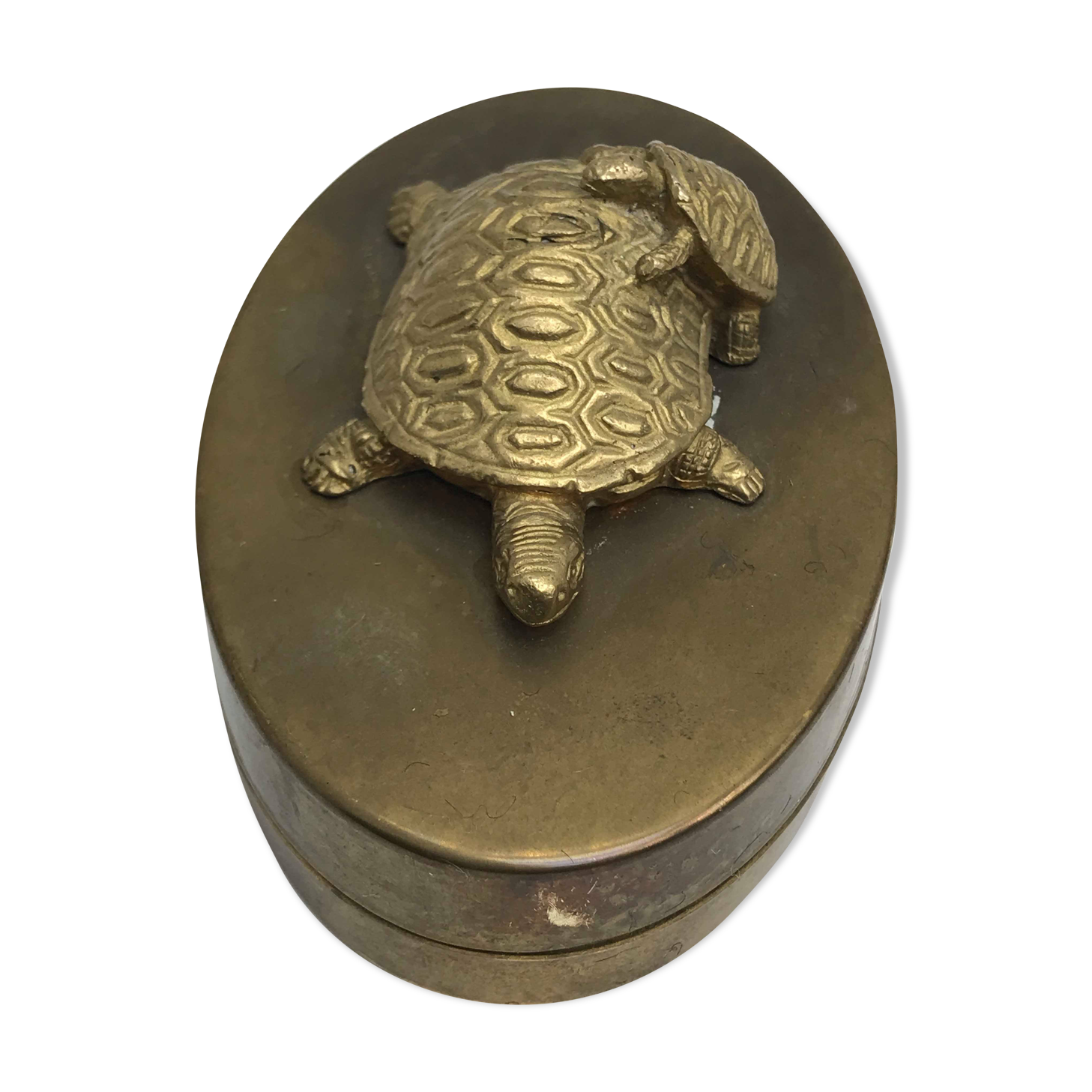 Bronze brass turtle box Decorative jewelry box vintage 50s oval lid