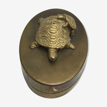 Bronze brass turtle box Decorative jewelry box vintage 50s oval lid