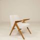 Vintage armchair in rustic oak with pearl bouclé, designed by Chierowski.