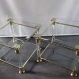 Pair of tables in brass, acrylic and glass