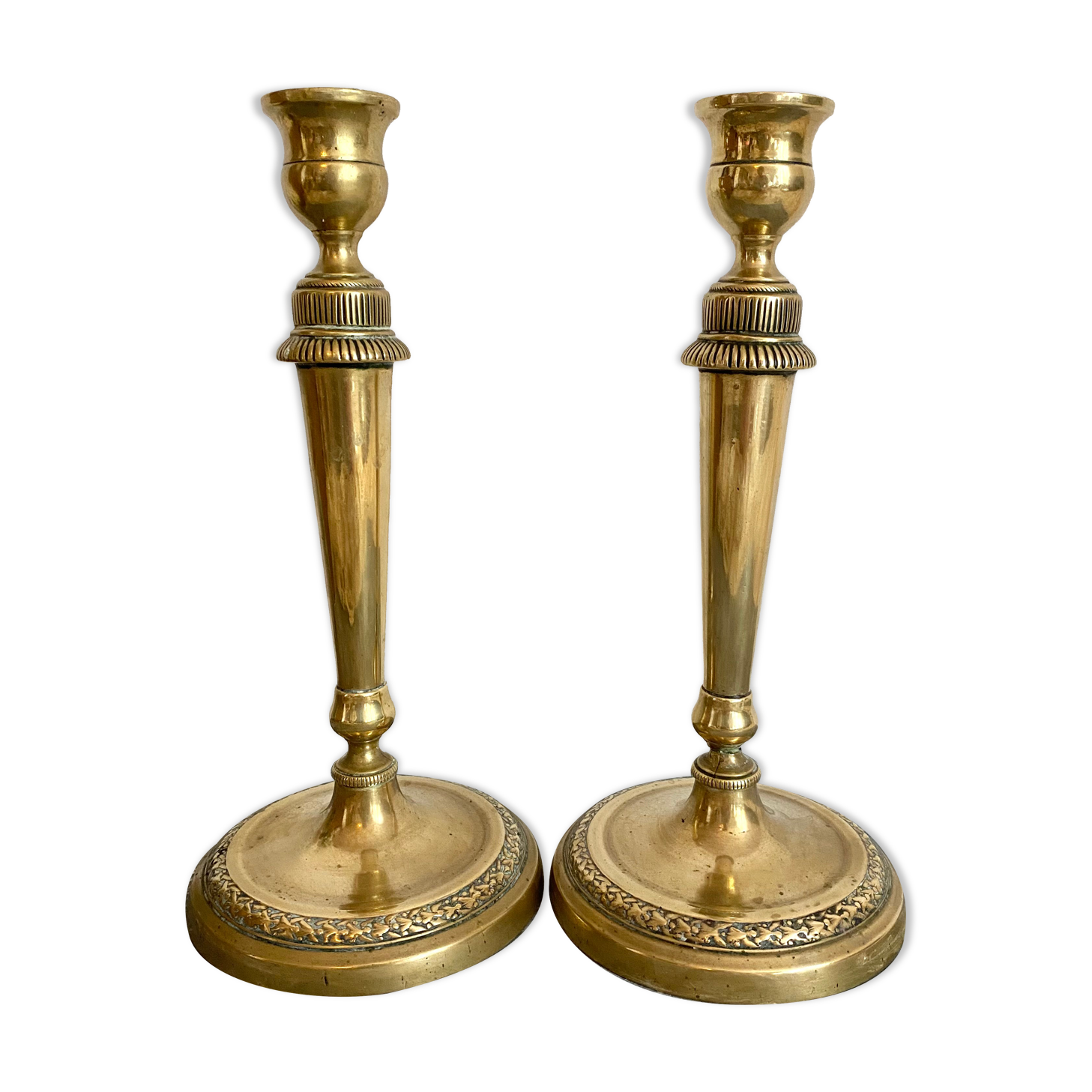 Pair of old gilded brass candlesticks