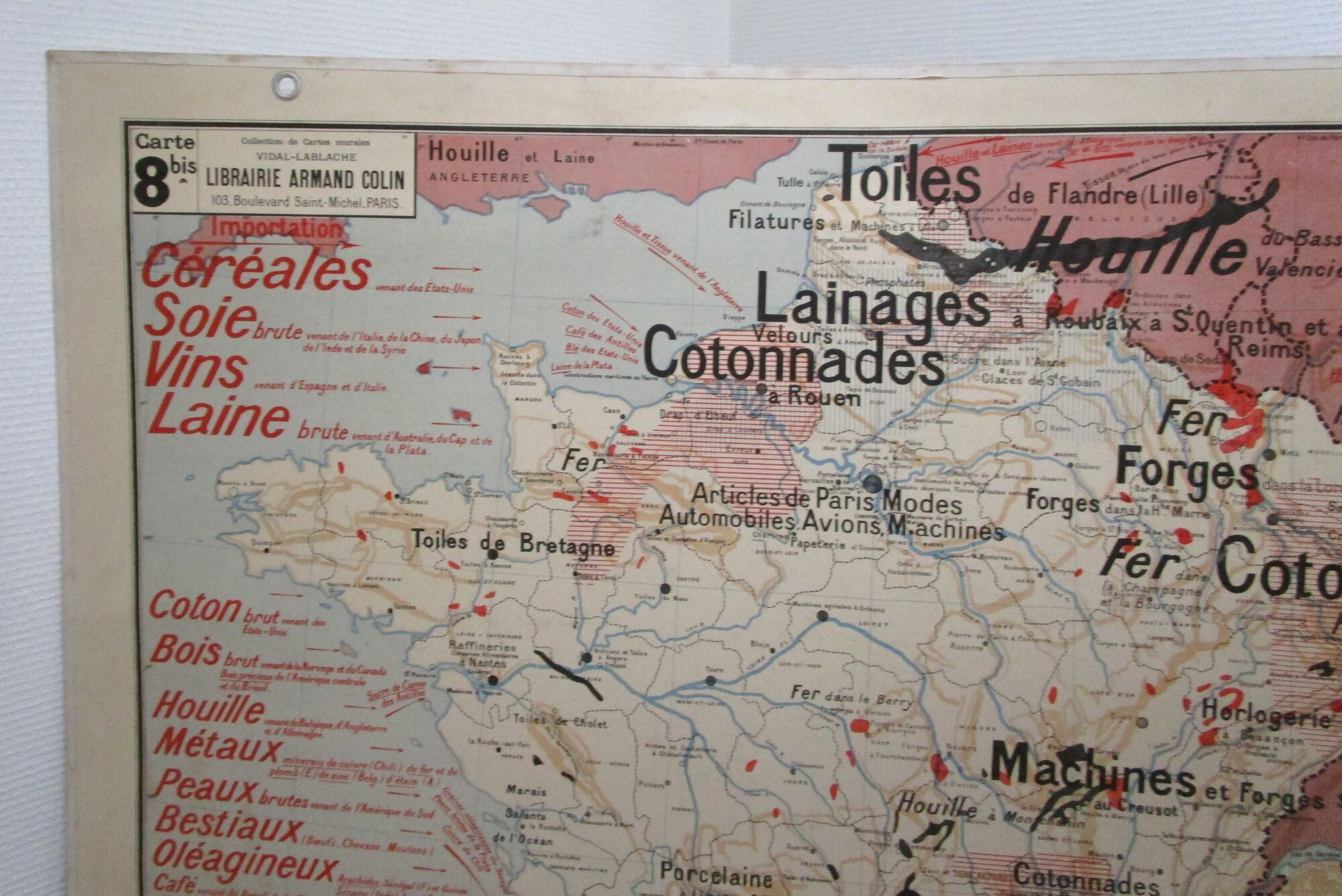 School map France Vidal Lablache 60s agriculture industry and trade
