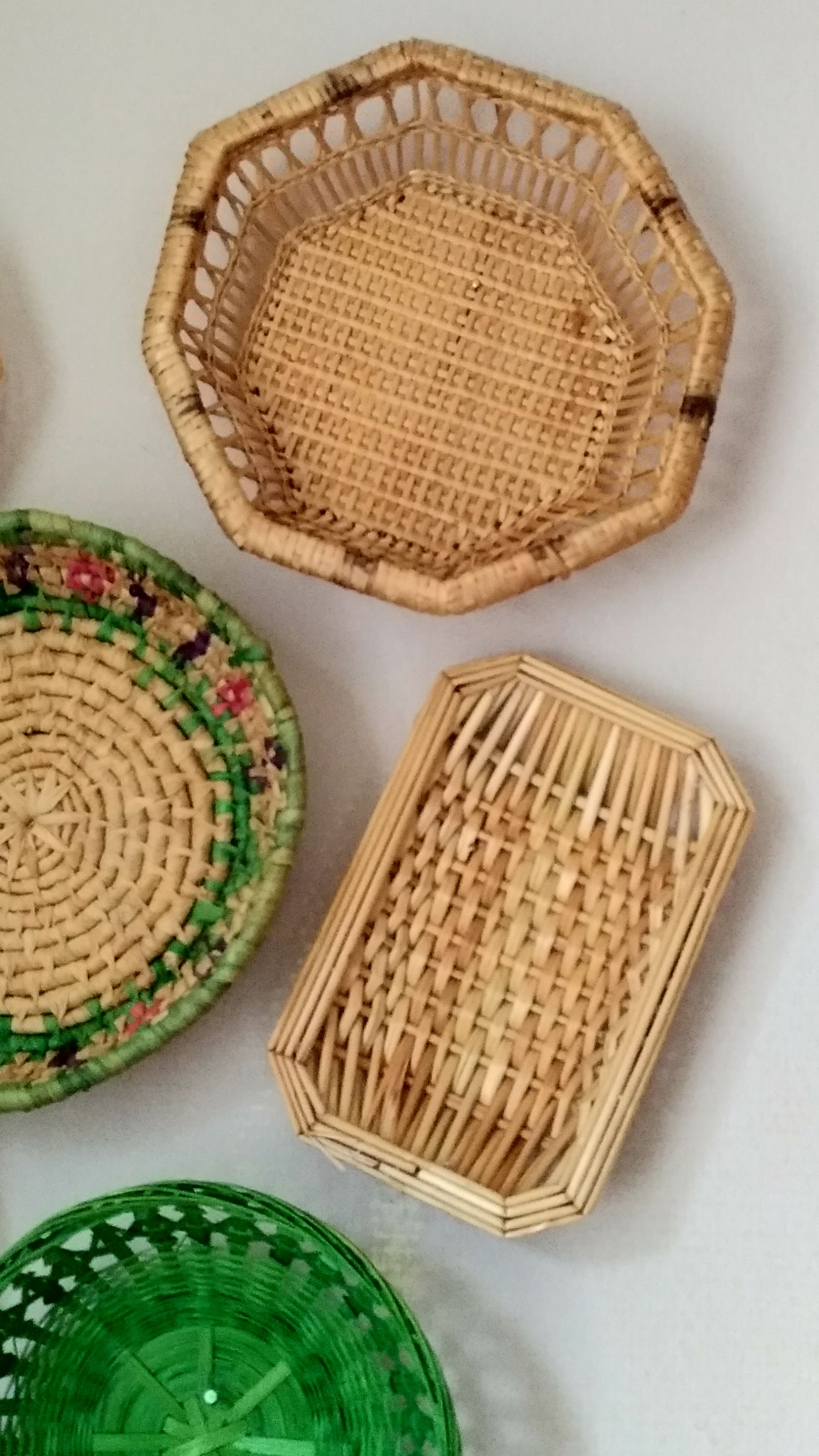 Composition of vintage colorful baskets