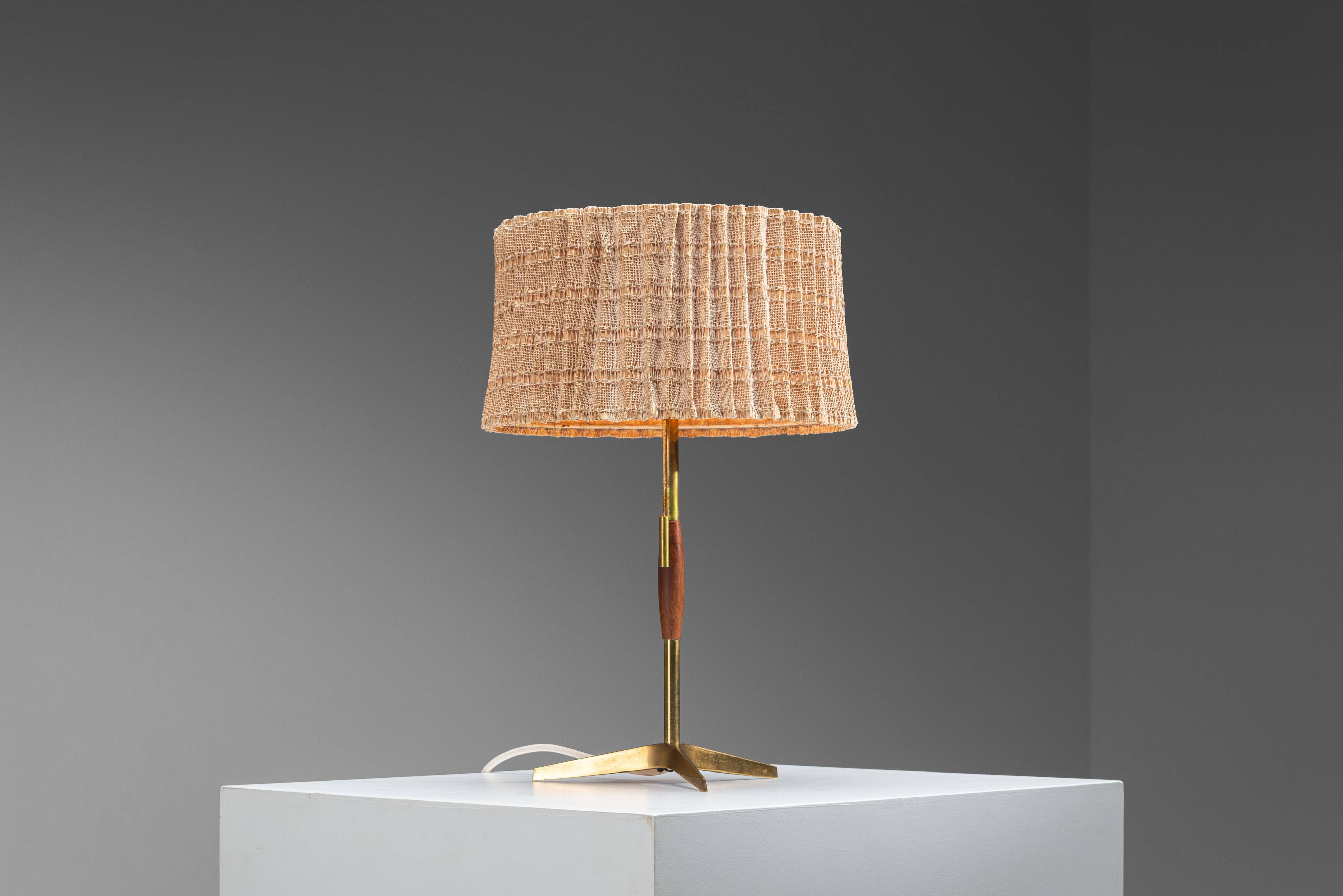 Mid-Century brass & wood table lamp