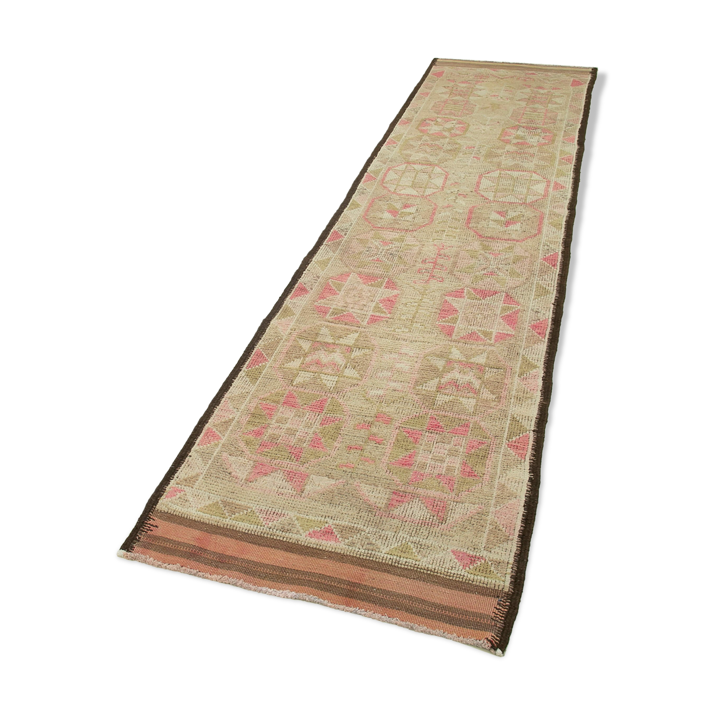 Handwoven one-of-a-kind anatolian beige runner rug 85 cm x 337 cm