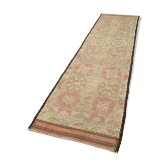 Handwoven one-of-a-kind anatolian beige runner rug 85 cm x 337 cm