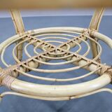 1960s Italian rattan round table with glass top