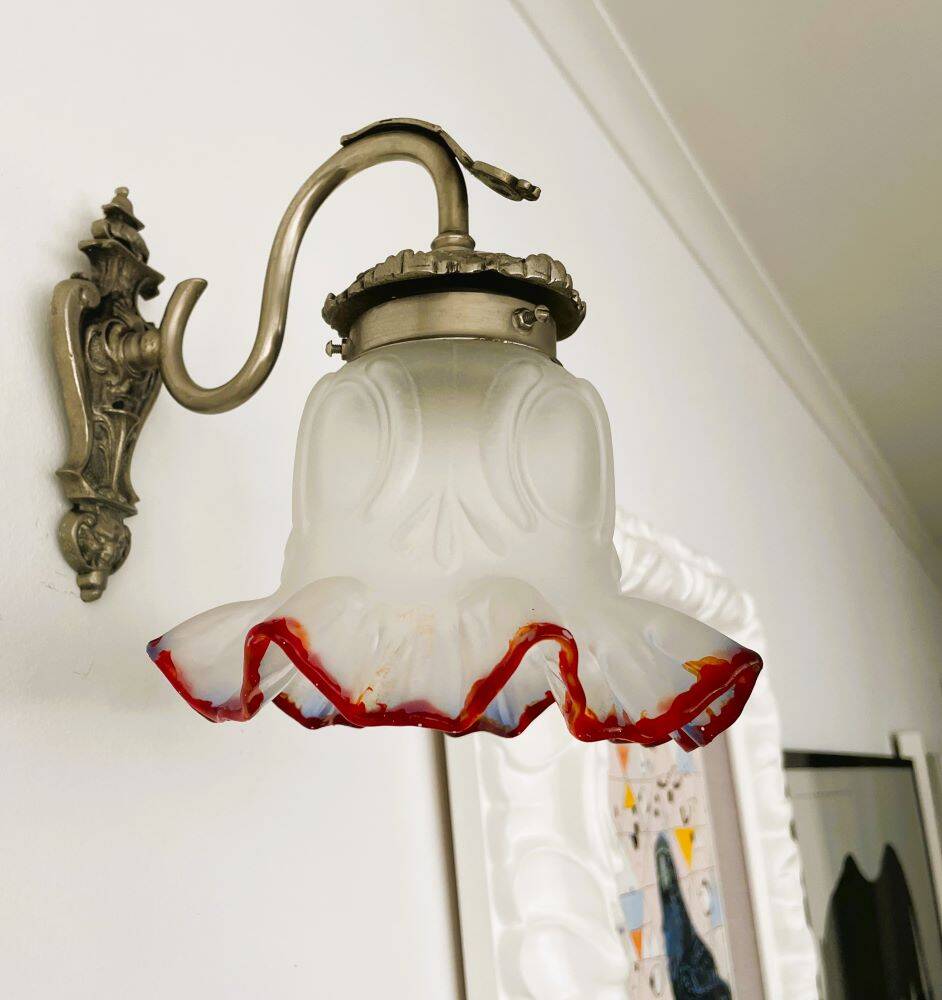 Portuguese mid century frosted glass tulip wall sconce lamp