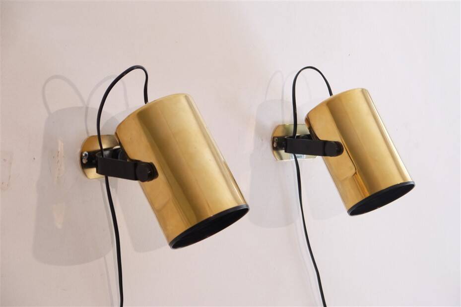 Pair of Scandinavian design wall lights in brass 1970