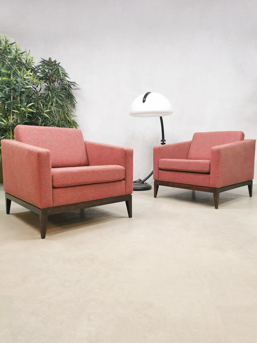 Midcentury design cubic armchairs lounge club chairs Theo Ruth Artifort set of 2