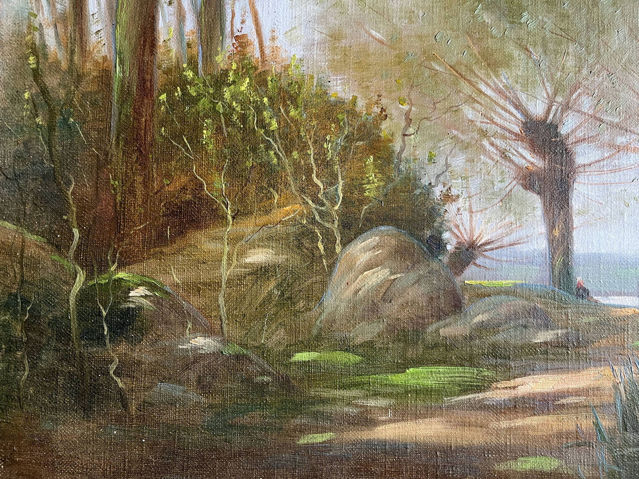 Tableau HST "Landscape by the Water with Cows" signed Paul Nicolet (20th century)