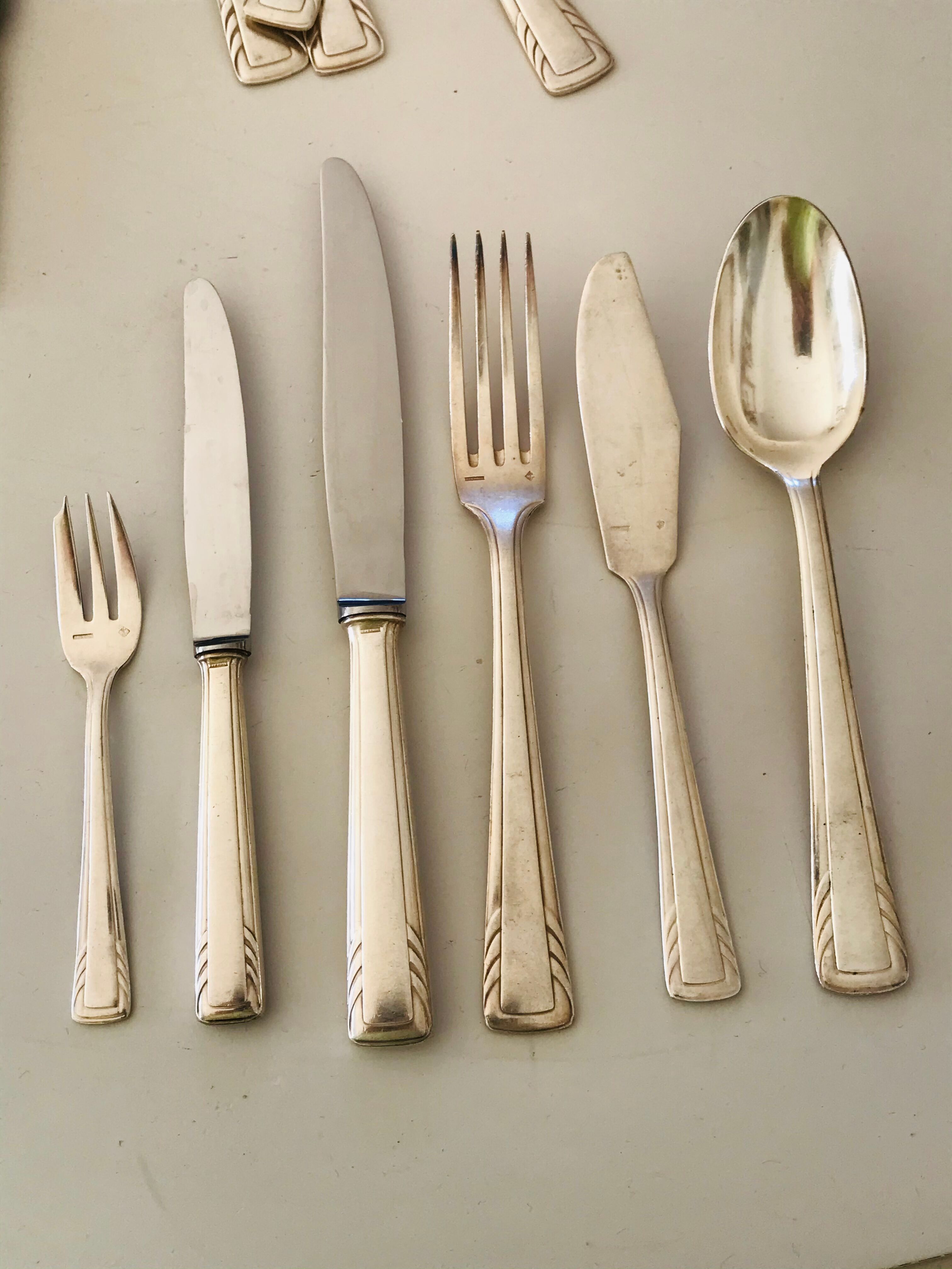 Silver metal art deco cutlery set J.Perrin