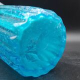 Large vase in blown bubbled glass with a ribbed texture and vintage sky blue, height 30cm