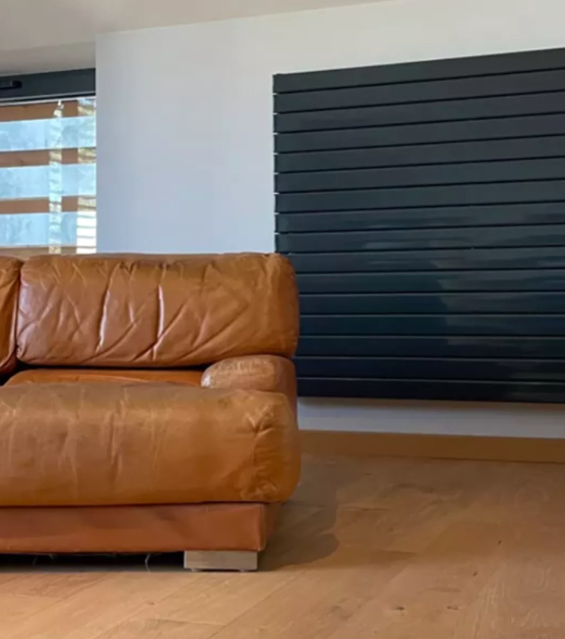 Vintage 3-seater sofa Gérard Guermonprez fawn and stainless steel leather, France 1970