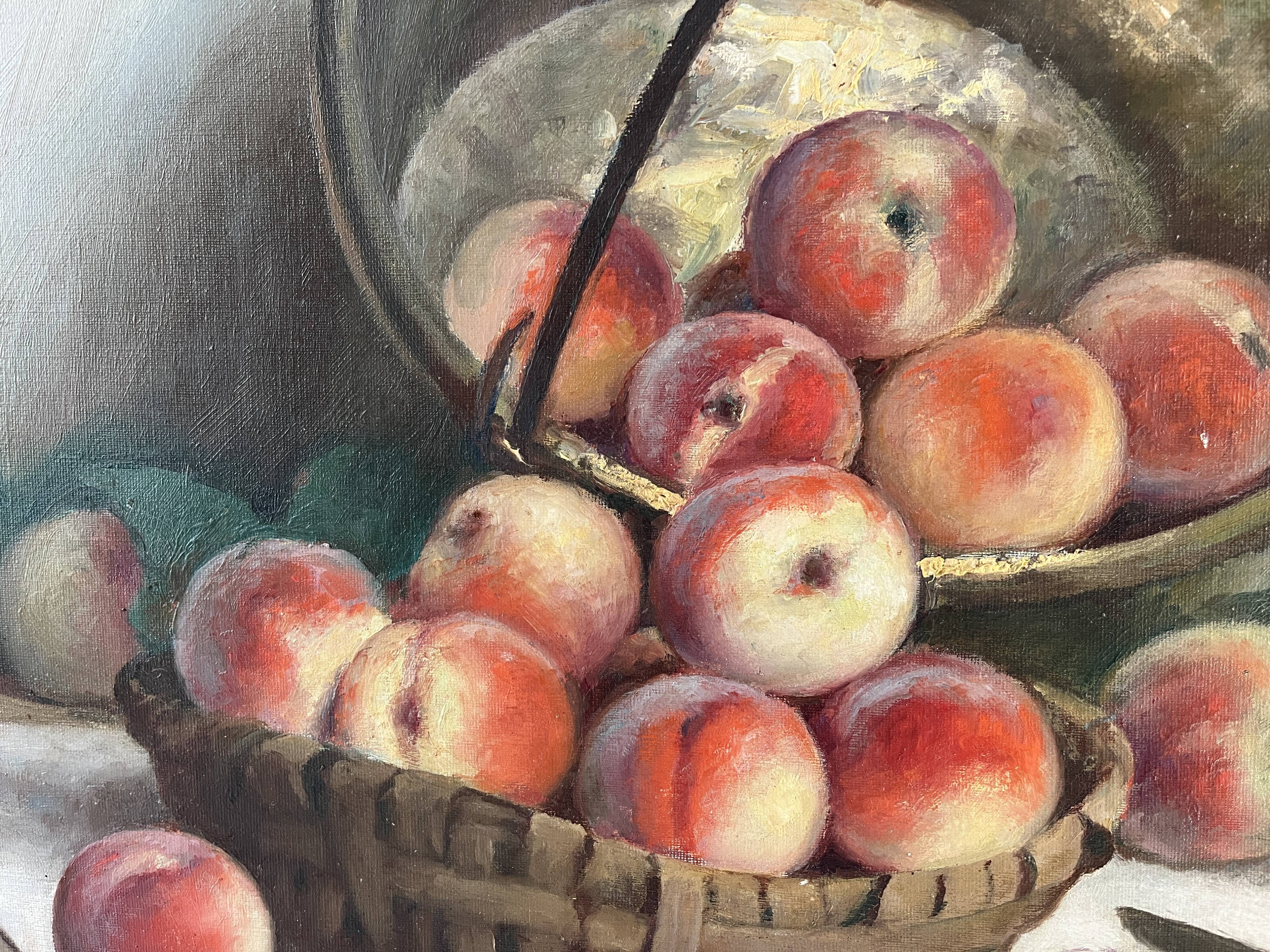 Authentic still life with peaches signed Gaston Hamanovick 1920