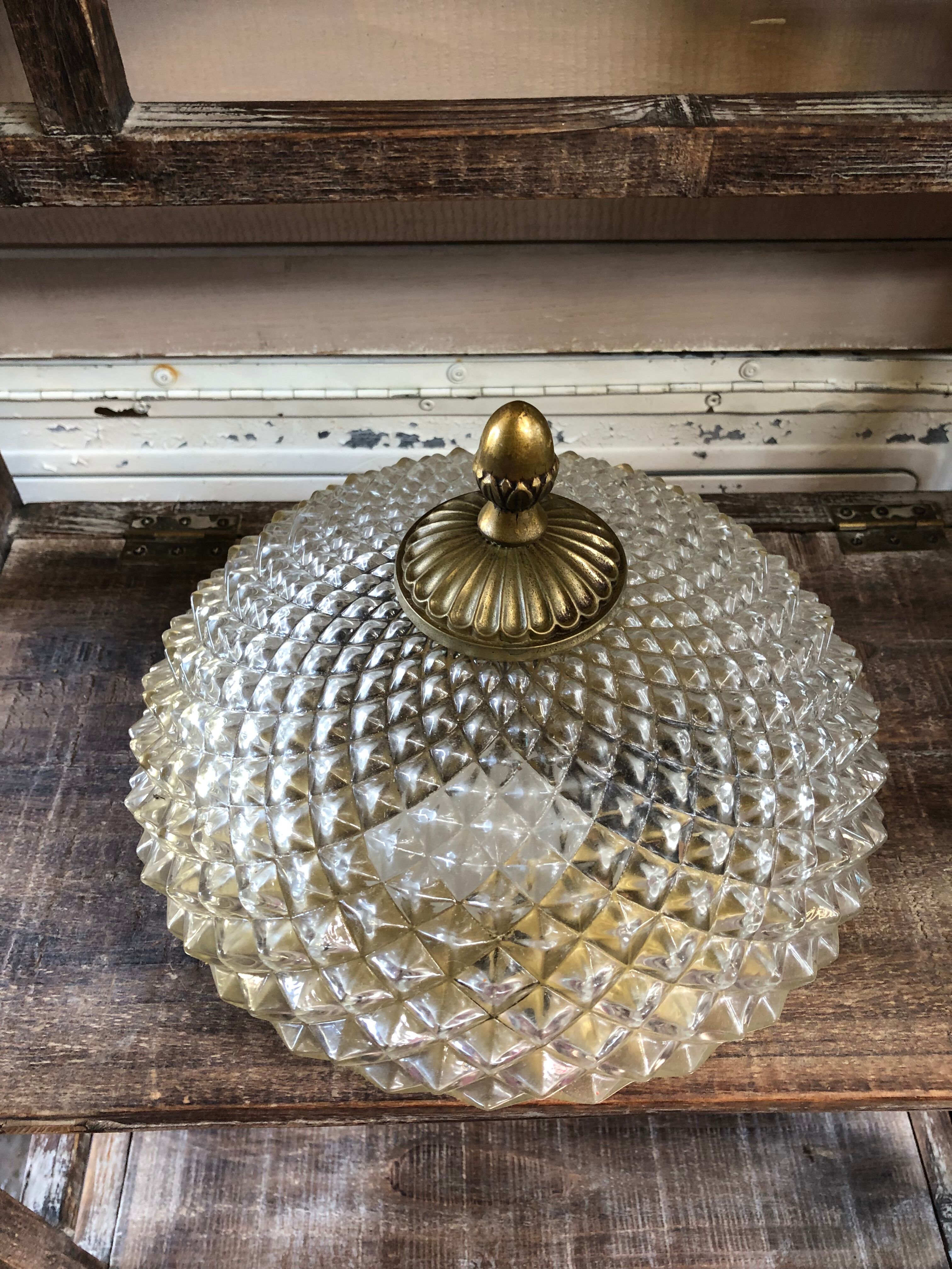 Old Wall Lamp Molded Glass + Support Gilded Metal Vintage