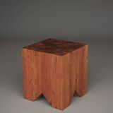 Brutalist solid Teak wood Stool or Side Table. 1990s