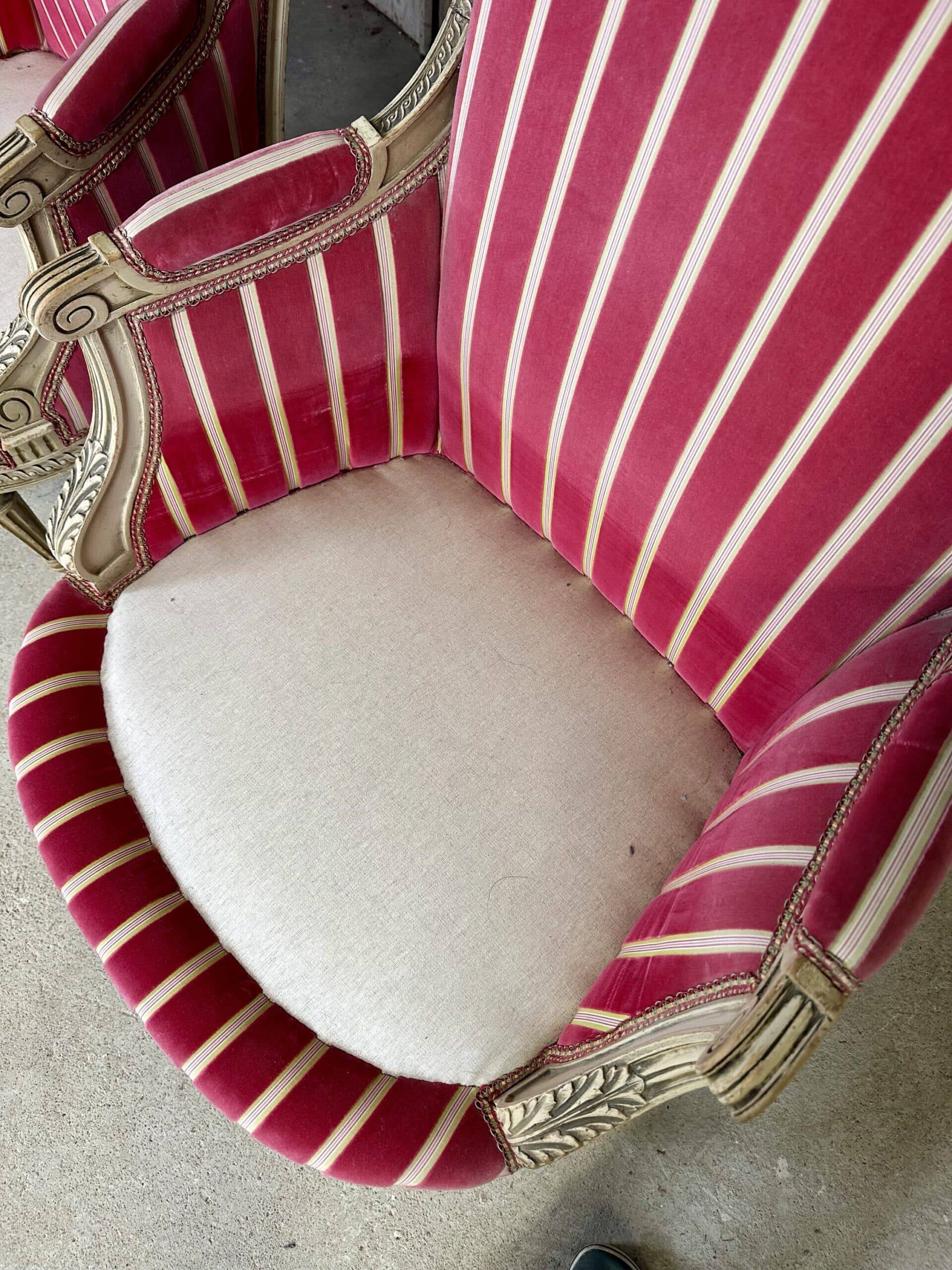 Pair of Louis XVI style bergère armchairs