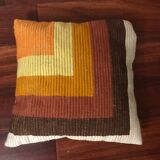 Coussin 1960 vintage orange jaune marron beige