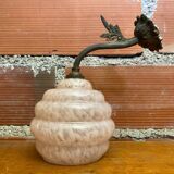 Antique Art Nouveau Gilt Bronze Wall Lamp + Vintage Pink Glass Ball