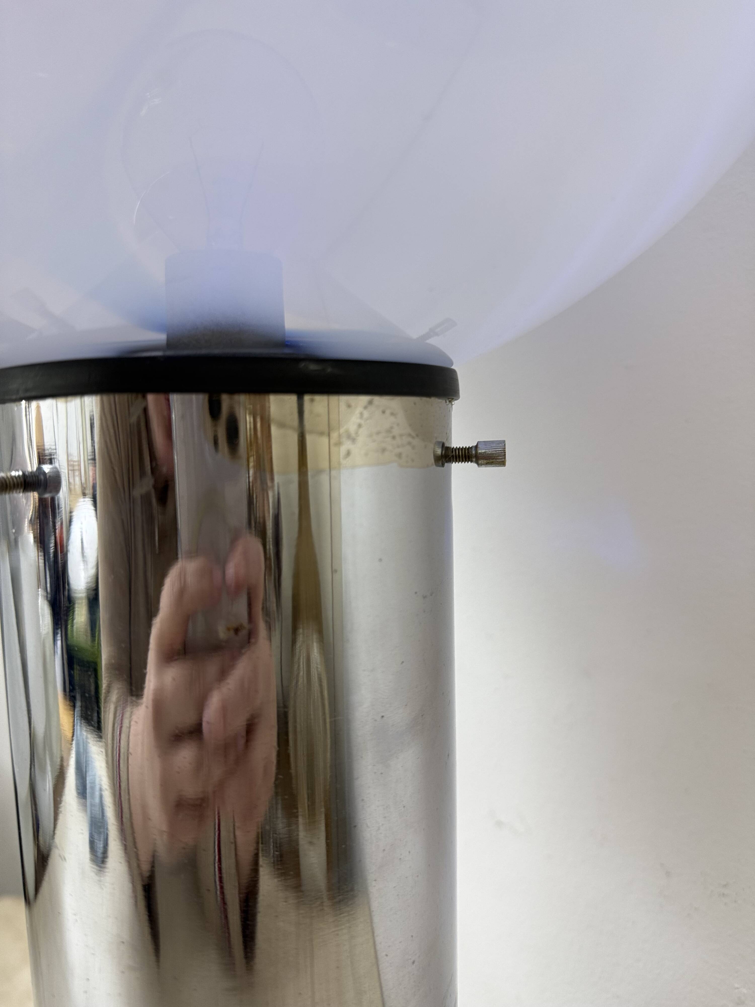 Mid – century Large glass table lamp with blue swirl , 1970s Italy