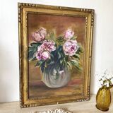 Painting, framed peony canvas