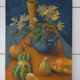 Tableau nature morte au bouquet de fleurs et légumes HST signé