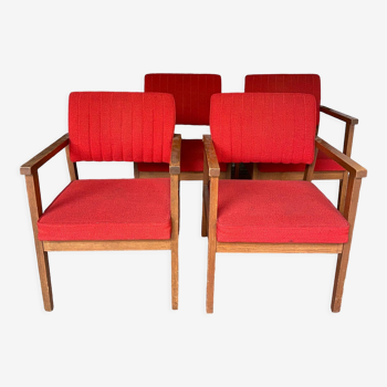 Ensemble de 4 fauteuils rouges années 70