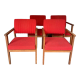 Set of 4 red armchairs - 70s