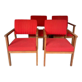Ensemble de 4 fauteuils rouges années 70