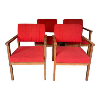 Set of 4 red armchairs - 70s