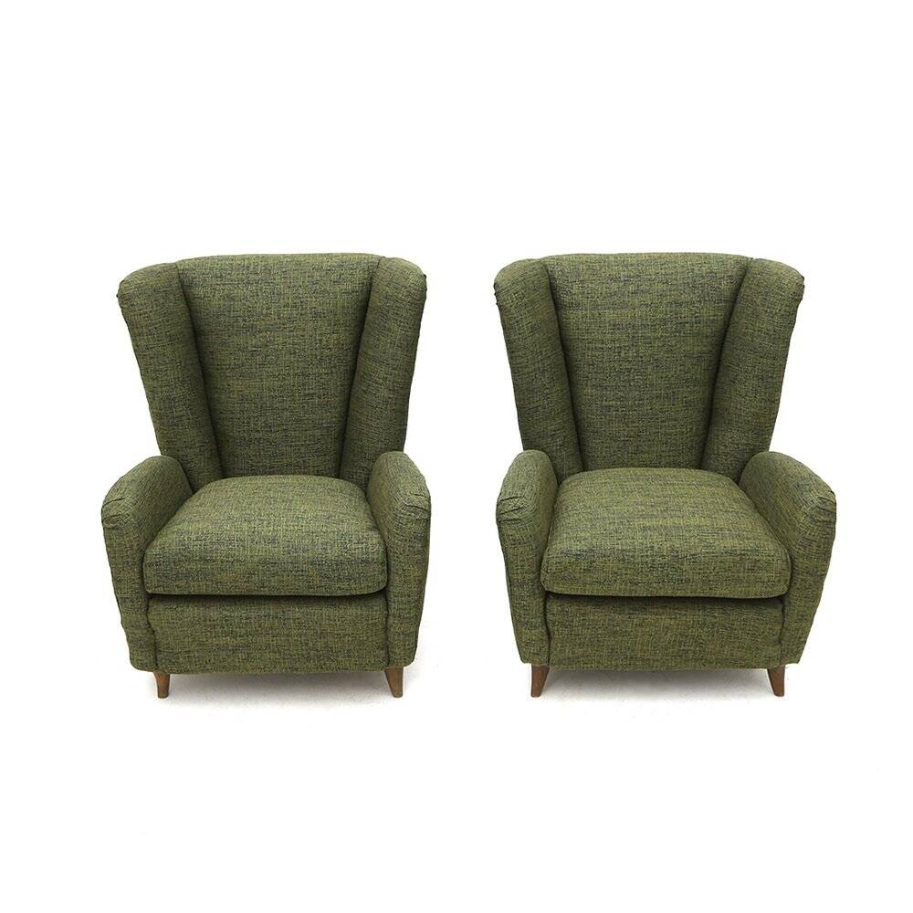 Set of green fabric armchairs, 1940s