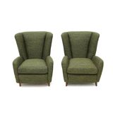 Set of green fabric armchairs, 1940s