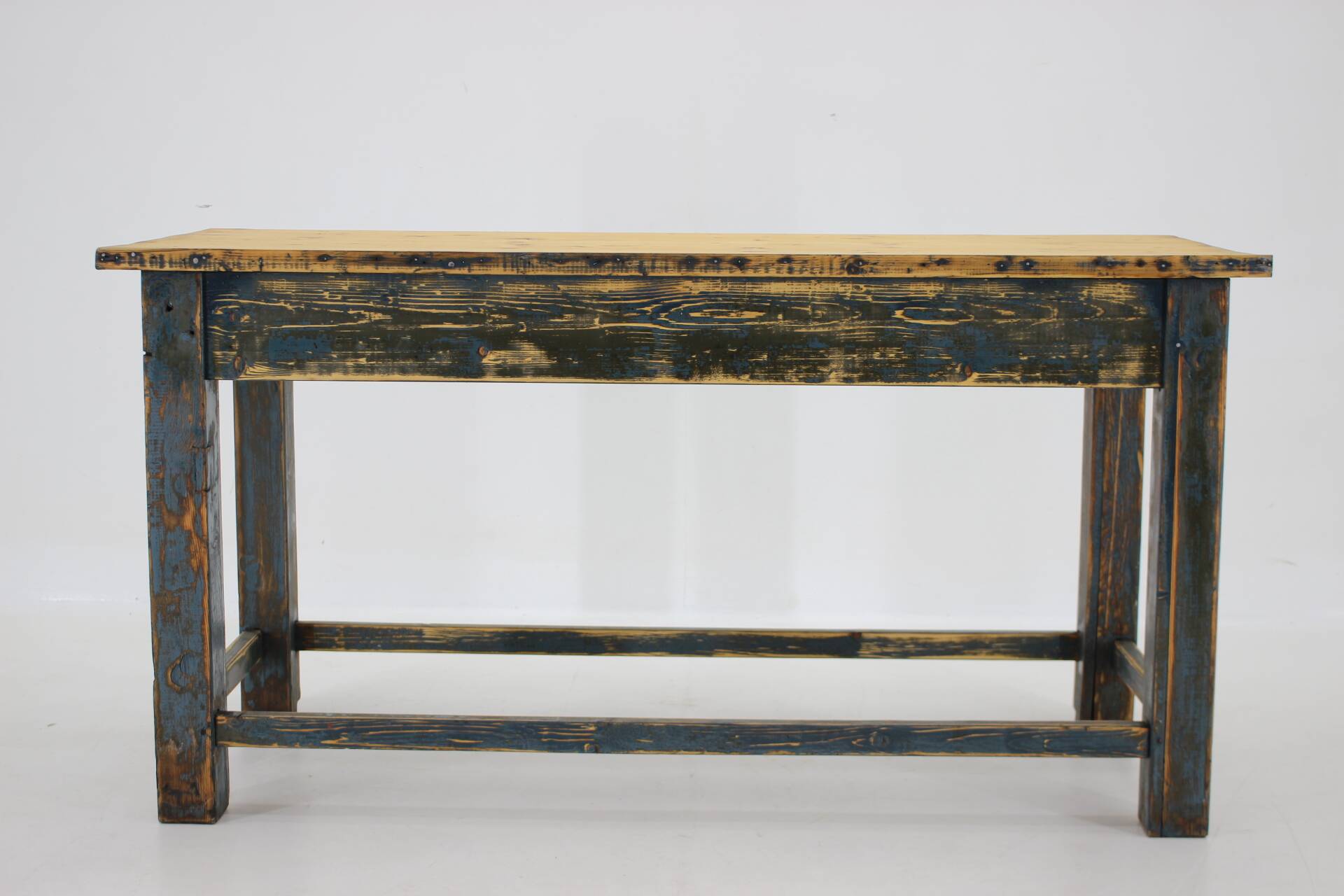 1950s Patinated Pine Tree Wooden Table, Czechoslovakia