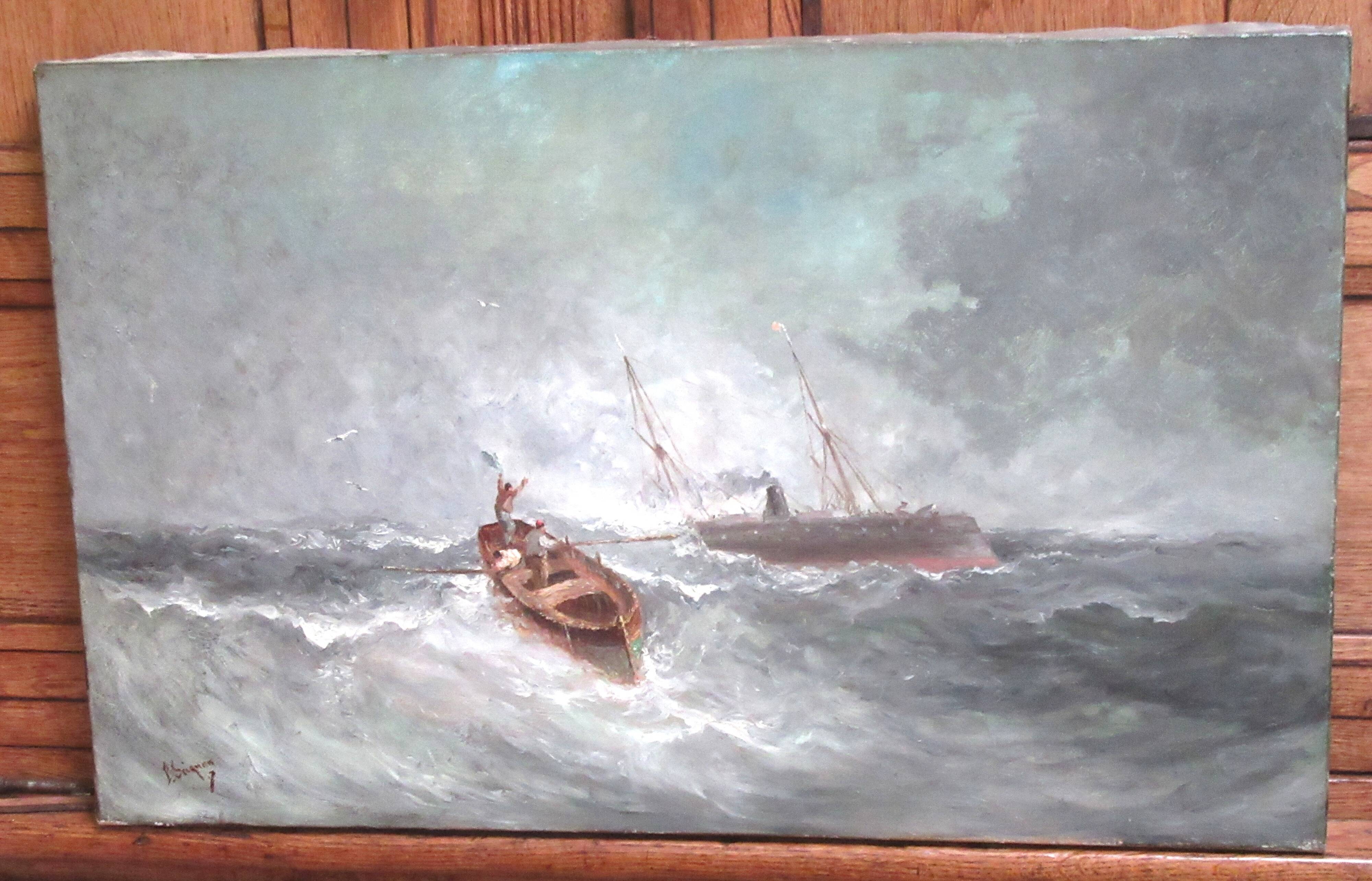 Marine painting oil on canvas by Paul SEIGNON late 19th century