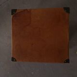 Vintage military-style trunk in leather and wood, late 20th century.