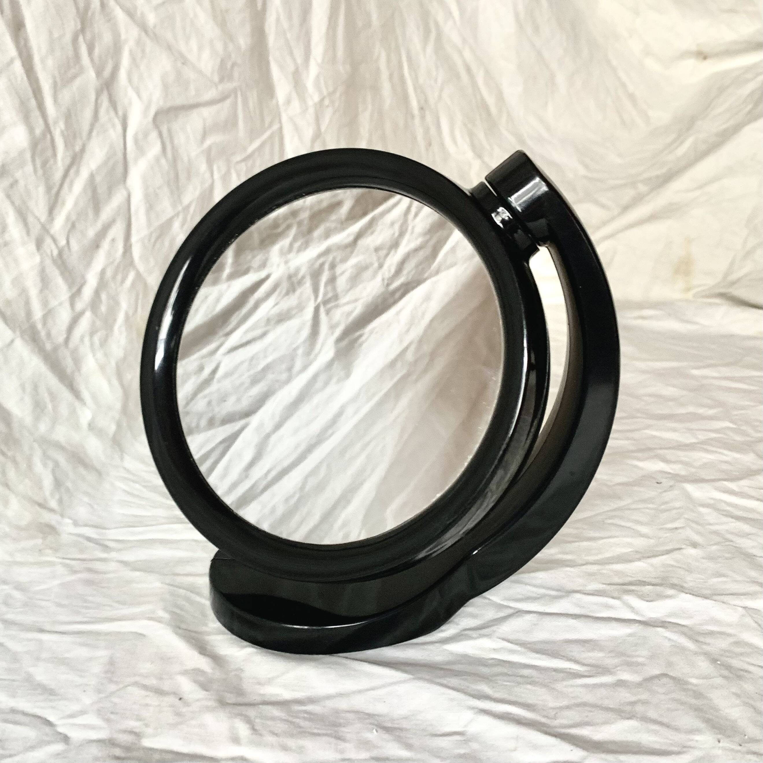 Small vintage black plastic swivel makeup mirror - Space Age Design - 1970s