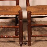 2 rush-seated oak chairs - 19th century