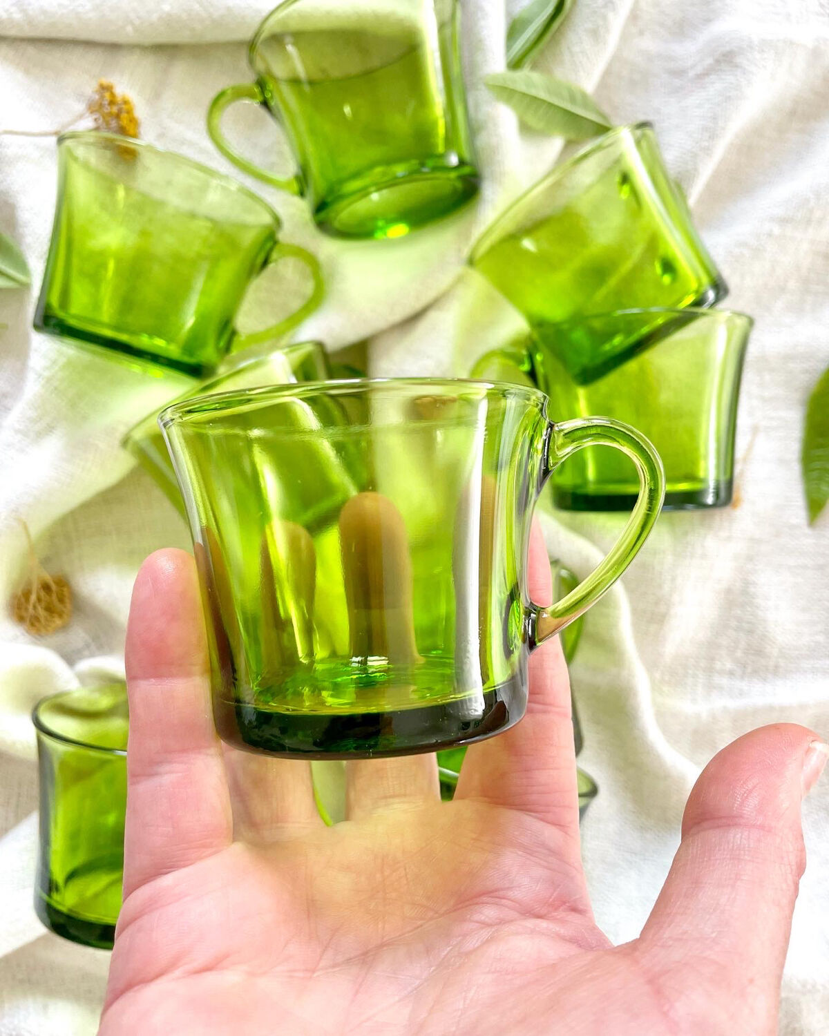 Set of 8 cups vintage green glass Duralex