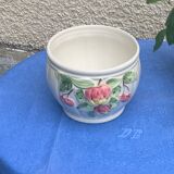 White glazed ceramic pot cover slurry vintage fruit