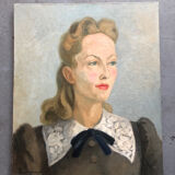 Old woman portrait oil on canvas dated 1942 signed