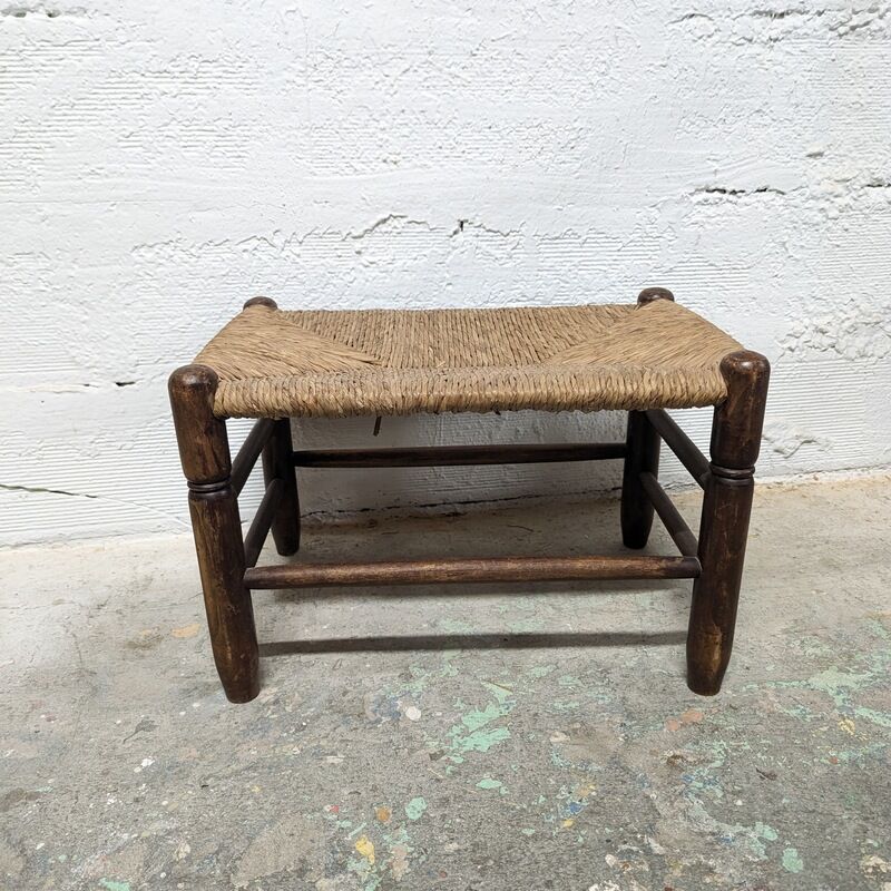 Wooden foot stool and straw