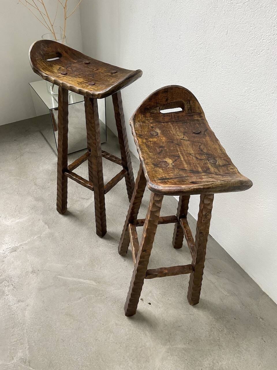 Pair of brutalist high stools