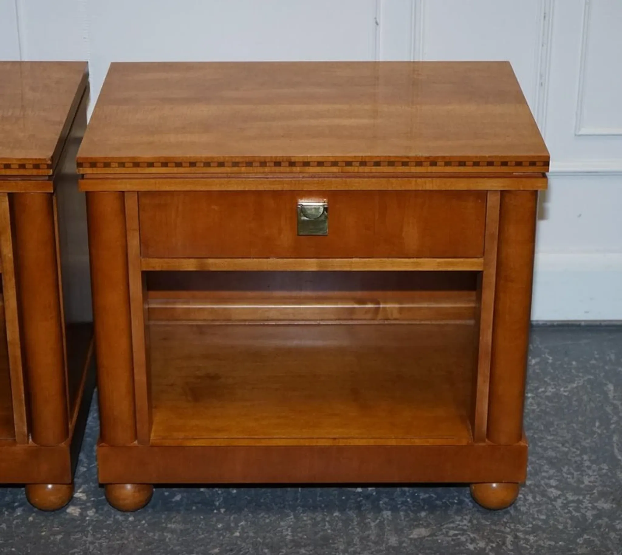 White Genesis Biedermeier Style Bedside Tables by American Hickory, Set of 2