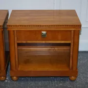 White Genesis Biedermeier Style Bedside Tables by American Hickory, Set of 2