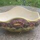 Yellow glazed ceramic slip planter, hawthorn pink flower pattern, art deco