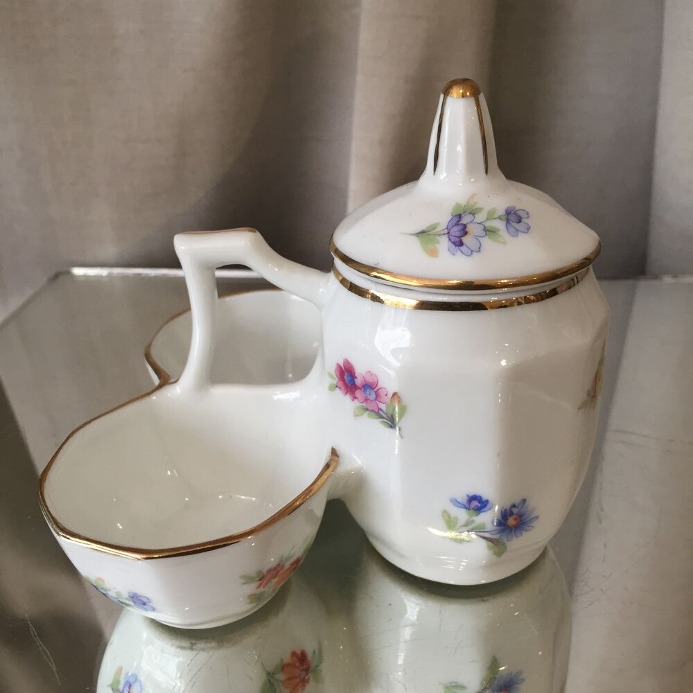 Mustard pot in floral porcelain