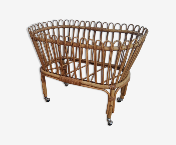 Rattan cradle set and raffia bassinet for dolls - vintage