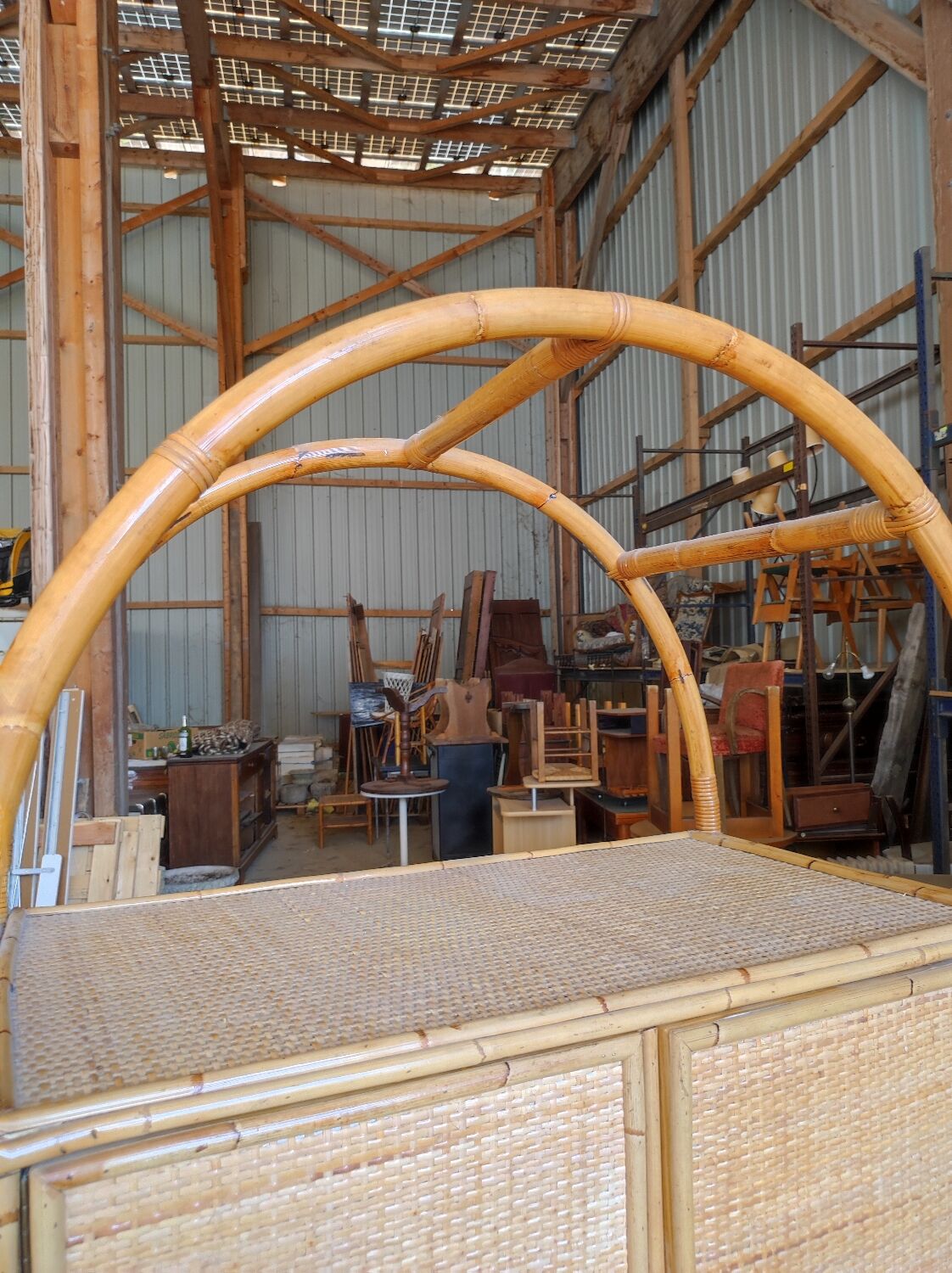 Two-door wicker and bamboo wardrobe